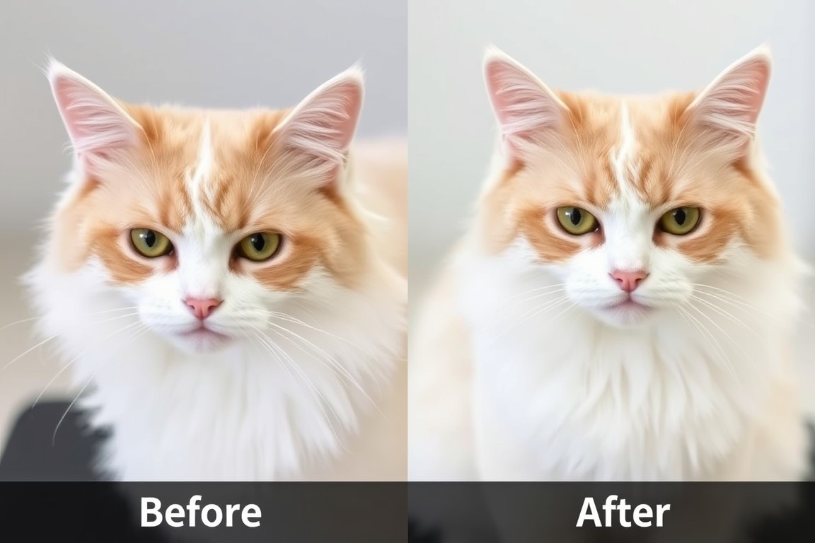 Cat Brushing Before and After