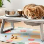 Elevated Cat Bowls with Food Mat 15 degree Tilted Stand Anti Vomiting